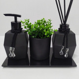 Kit Lavabo Preto Fosco Diamente + Bandeja