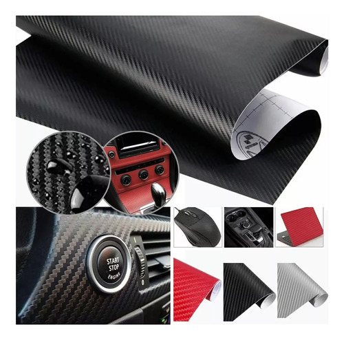 Impermeable Vinil Automotriz Fibra De Carbono Negro Textura