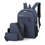 Mochila Casual Escolar Laptop 15.6 Carga Usb Trae 3 Piezas