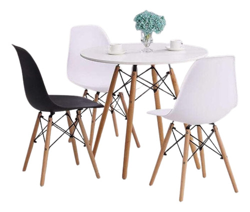 Mesa Eiffel Eames 80cm Com 3 Cadeiras Sala Jantar 