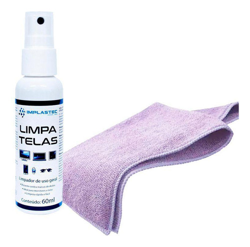 Kit Limpa Telas Clean 60ml Com Pano Microfibra Lilás