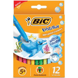 Plumon Delgado 12 Colores Lavable Bic