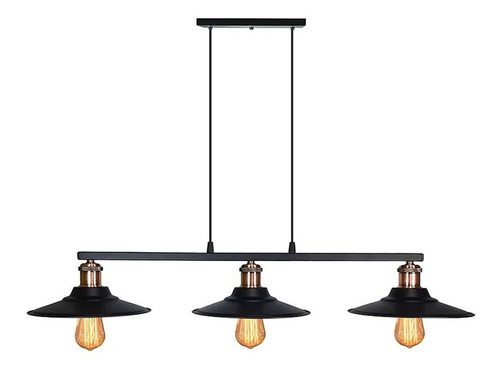 Pendente Nordic Preto Com Cobre Industrial  + 3 Lampadas Led Retro Vintage Na Barra 