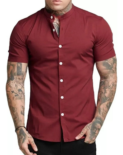 Camisa Hombre Manga Corta Corte Pegado Strech Cuello