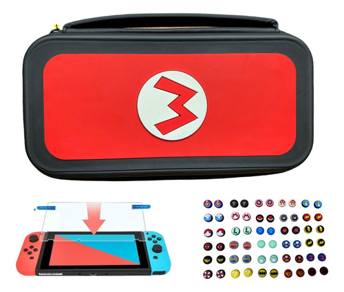 Estuche Para Nintendo Switch Edicion M Mario +vidrio+2 Grips