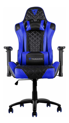 Cadeira Gamer Tgc12  Black E Blue Estofado Couro Sintético