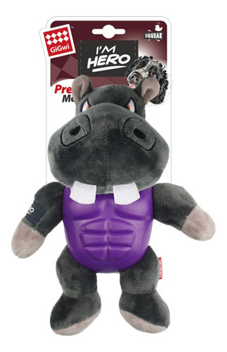 Peluche Para Perro Premium Gigwi Hippo Gladiator Armor Hero Color Gris Oscuro