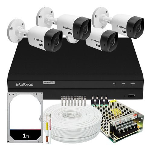 Kit Intelbras 4 Câmeras Vhc 1120 20m Dvr De 8 Canais Hd 1tb