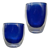 Set 2 Vasos Café Latte Azul Tipo Bodum Doble Vidrio Pared 