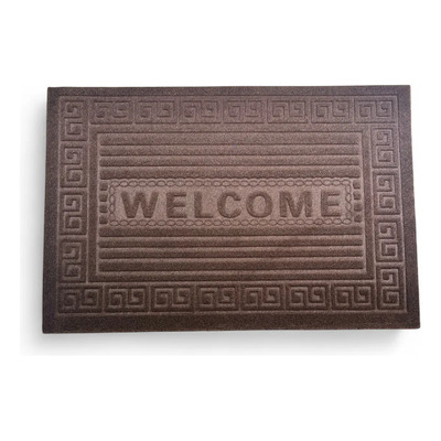 Tapete Entrada Casa Welcome Grecas Exterior Antiderrapante Ancho 40 Cm Color Marrón Largo 60 Cm