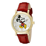 Reloj Mujer Disney W001870 Cuarzo Pulso Rojo En Cuero