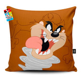 Almofada Decorativa Looney Tunes Infantil Menino E Menina Cor Chocolate Desenho Do Tecido Taz 003