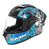 Casco Integral Smk Stellar Samurai Visor Simple Diseño Samurai Color Negro Mate/azul Tamaño Del Casco Xl