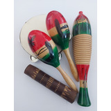 Set Percusiones Güiro Pandero Maracas Palo Envoltura Regalo