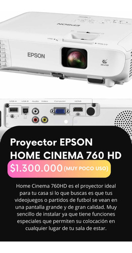 Proyector Epson Home Cinema 760hd Con Muy Poco Uso