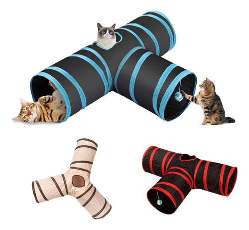 Brinquedo Tunel Para Gato Dobravel Com Bolinha 3 Saidas Em T