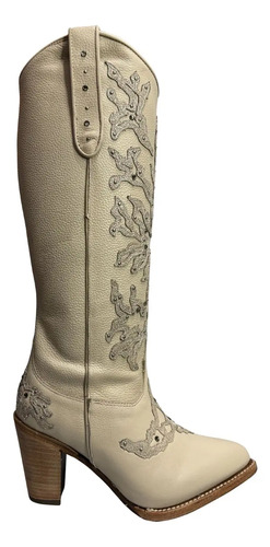 Bota Alta De Vestir Dama Cristales Cuadra Mikonos Late Beige