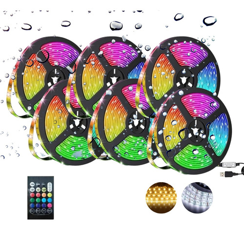 Tira De Luces Led Multicolor Usb Impermeable Control 2m*6pzs