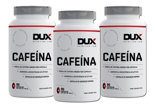 Combo 3 Unidades - Cafeína Dux Nutrition ( Pote 90 Caps )