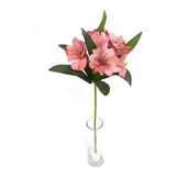 Galho De Astromélia Rosa Envelhecido Com 7 Flores Toque Real