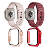 2 Correas + 2 Pc Funda Mica Para Iwatch Apple Watch Se 9 8 7