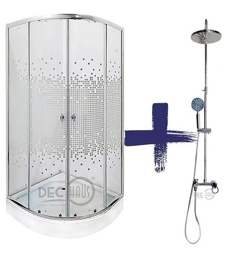 Shower Door Curvo Vidrio Mosaico 80x80 + Columna Ducha