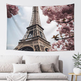 Adanti Eiffel Tower Blossoms Print Tapestry Decorative Wall.