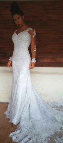 Vestido Noiva Sereia Bordado Pérola Branco Brilho Casamento