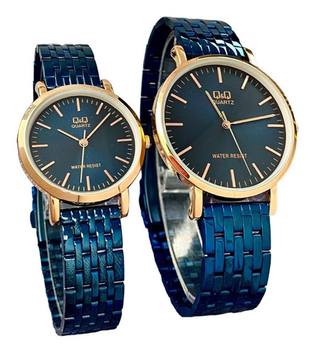 Pareja De Relojes Qyq Pulso Acero Hora Analoga Sumergibles