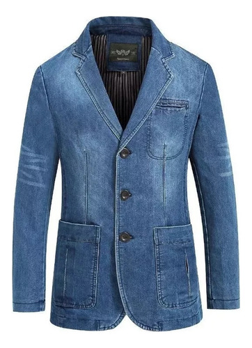 Jaqueta Blazer Masculina Jeans Jeans Bolso Grande Corte Slim