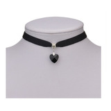 Gargantilla Choker Terciopelo Negro Corazón De Cristal 4pzas