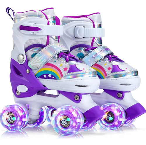 Patins Quad Lindo Tam./ajustável Rodinhas Led Roxo