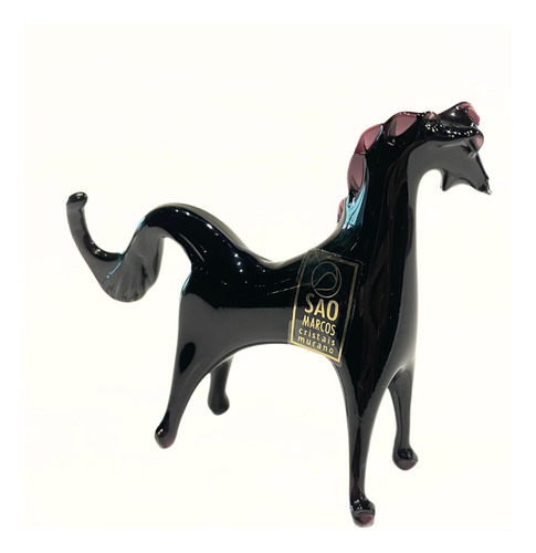 Escultura Cavalo Preto Em Cristal Murano 9cm São Marcos