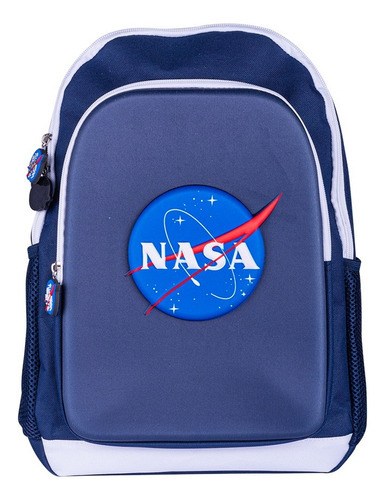 Mochila Escolar Logo Nasa 3d Dos Amplios Compartimentos Azul