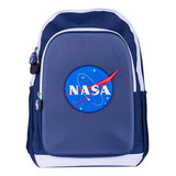 Mochila Escolar Logo Nasa 3d Dos Amplios Compartimentos Azul