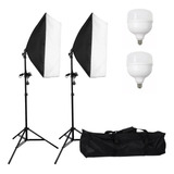 Kit2 Soft Box 50x70 Luz Continua Tripé Lampada Led Bulbo 20w