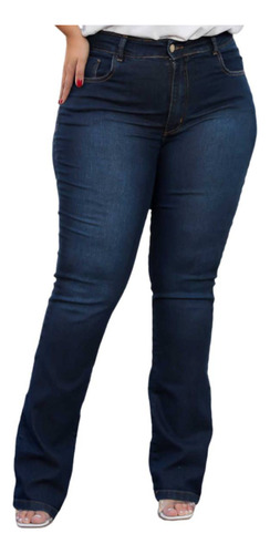 Calça Boot Cut Feminina Jeans Plus Size Reta C/ Elastano