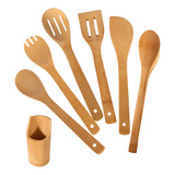 Juego De Utensilios De Cocina De Bambú Con Soporte, Juego De