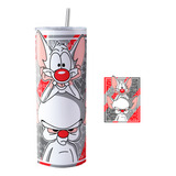 Termo Skinny Tumbler Con Estampado De Pinky Y Cerebro Retro