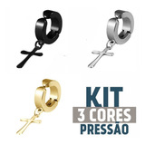 Kit Brinco Cruz Pingente De Pressão 3 Cores (1 Peças De Cada