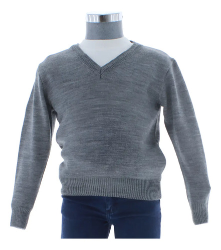 Sueter Niño Liso Algodón Gris Cuello V 2972 1 A 16 Años