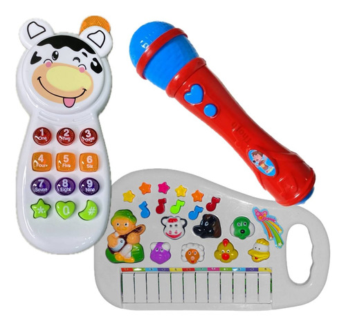 Teclado Fazendinha Piano Microfone Infantil Telefone Musical