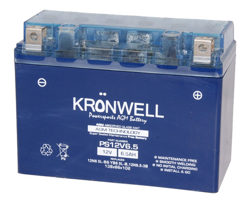 Bateria Kronwell 12n6.5 Yb6.5l Shael Sapucai 125 150