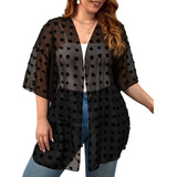 Kimono Capa Shein Negro Swiss Dot Plus Size