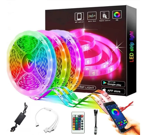 Luz Tira Led Rgb 5050 Bluethoot 15 Metros App Fuente Gamer