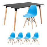 Kit Mesa Jantar Eames Retangular 120 X 80 Cm 4 Cadeiras Dsw Tampa Mesa Preto Com Cadeiras Azul Céu