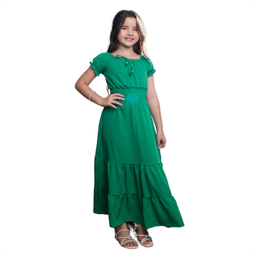 Vestido Longo Infantil Juvenil Com Manguinha Ciganinha Luxo 