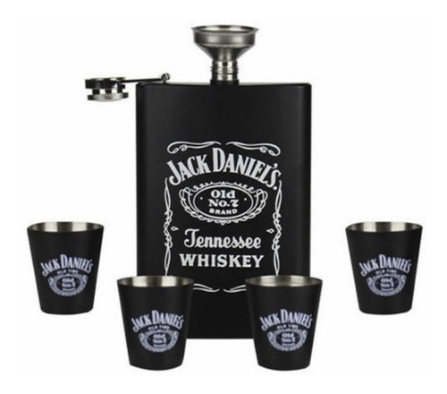 Licorera Whizkera Acero Inox 9oz Jack Daniels+4 Copas+embudo