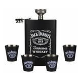 Licorera Whizkera Acero Inox 9oz Jack Daniels+4 Copas+embudo