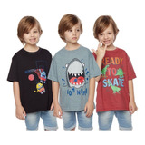 Kit 4 Camiseta Dino Carros Meninos Infantil Curta Masculina